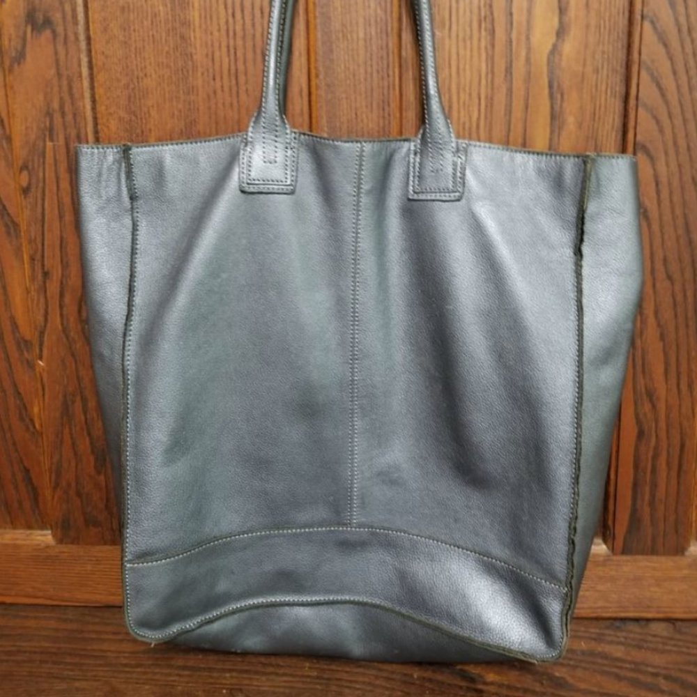 JJill brand leather tote in pewter, unlined , J Jill, J. Jill